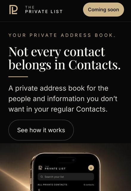 The Private List app home screen on a phone